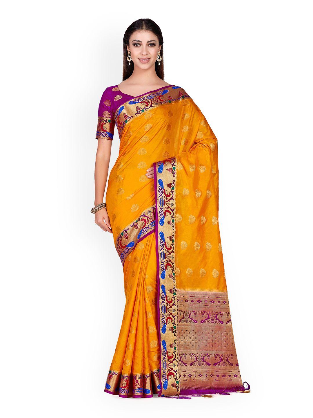 mimosa mustard yellow art silk embellished kanjeevaram saree