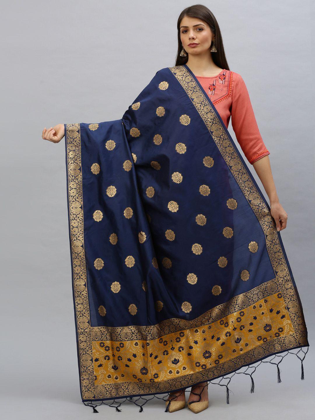 mimosa navy blue & beige woven design dupatta