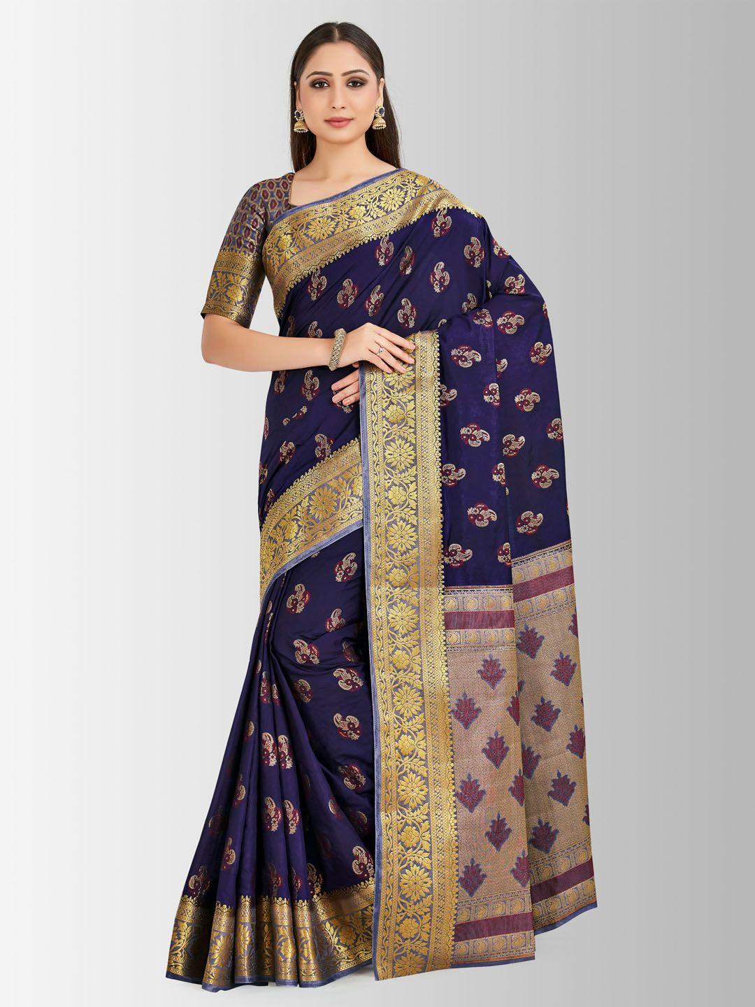 mimosa navy blue & gold-toned art silk woven design paithani saree