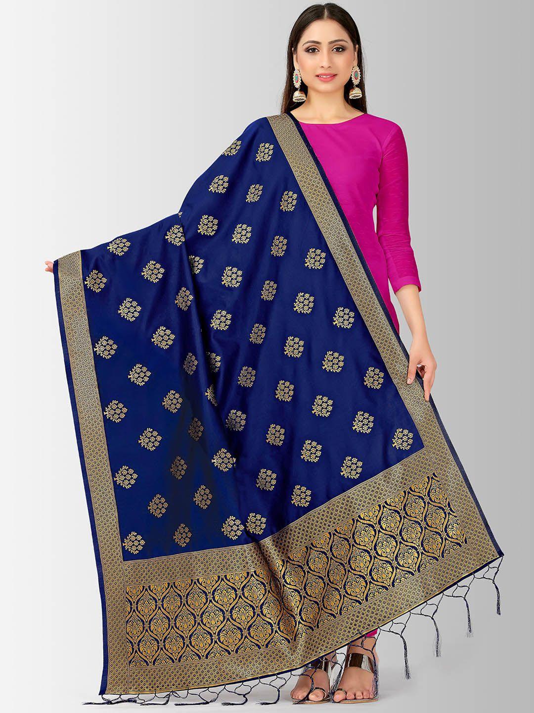 mimosa navy blue & gold-toned woven design dupatta