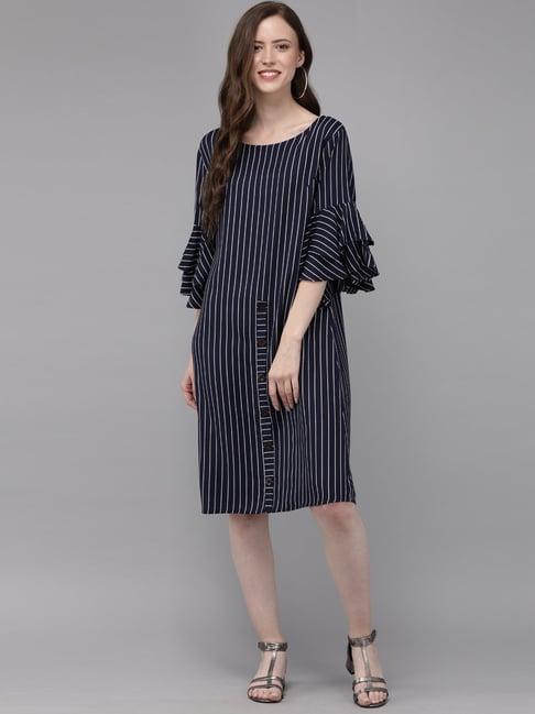 mimosa navy striped a-line dress