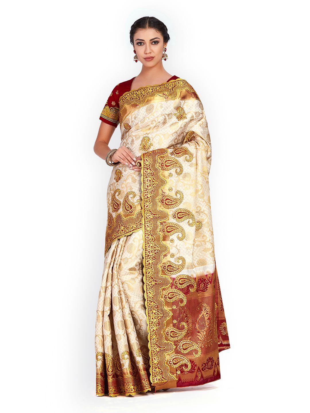 mimosa off-white art silk embroidered kanjeevaram saree