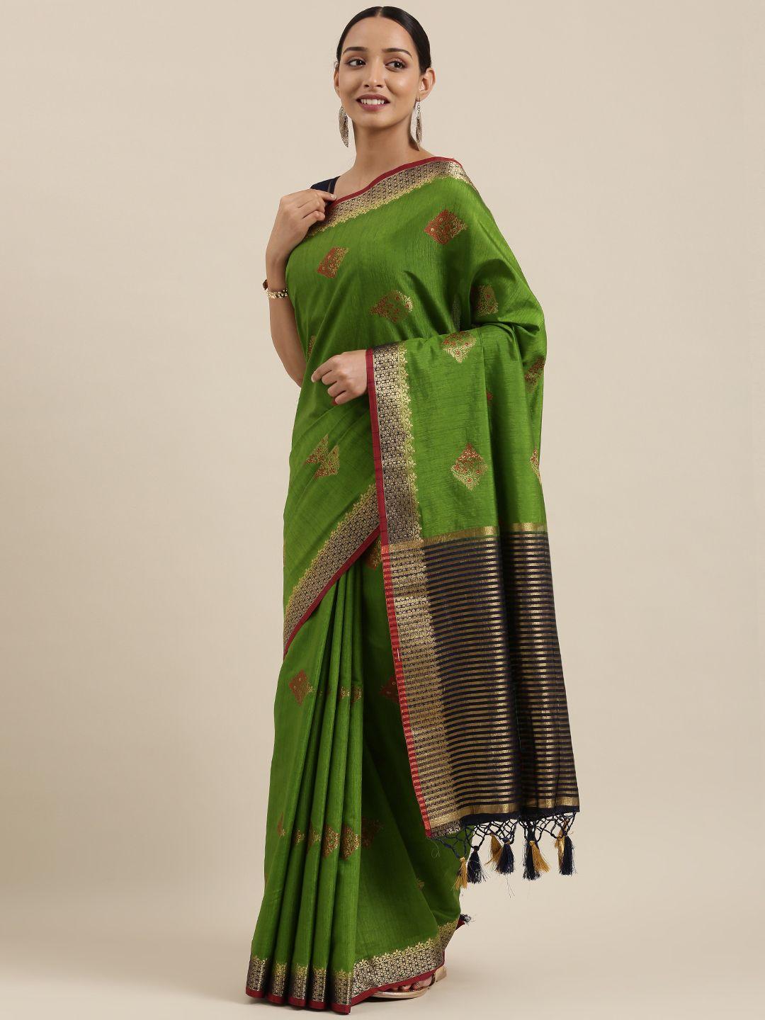 mimosa olive green & gold-toned art silk woven design kanjeevaram saree