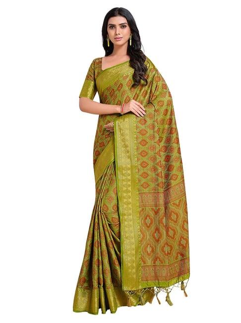 mimosa olive green floral saree with unstitched blouse
