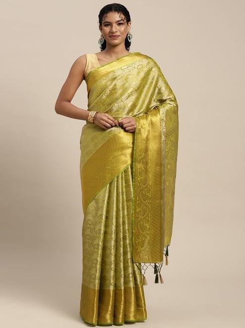 mimosa olive green silk woven saree with unstitched blouse