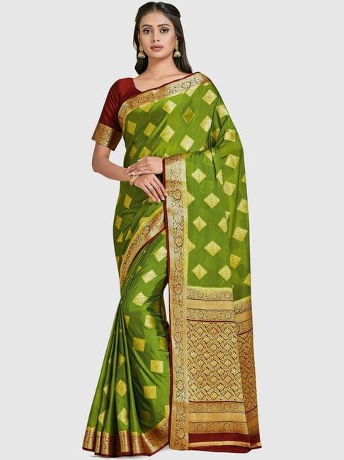 mimosa olive green woven sarees with blouse