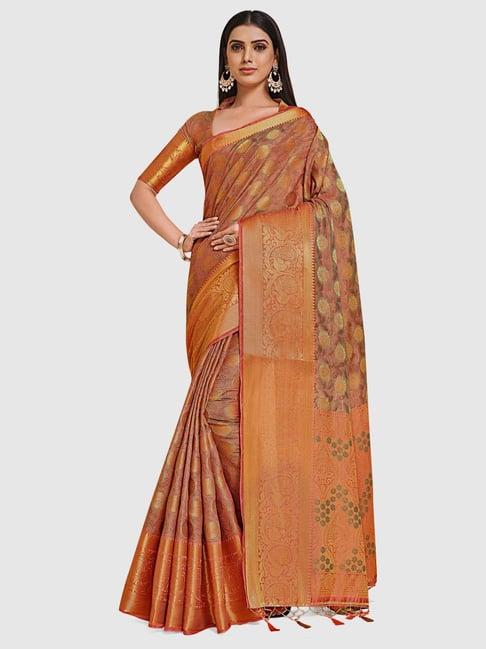 mimosa orange silk woven saree with unstitched blouse