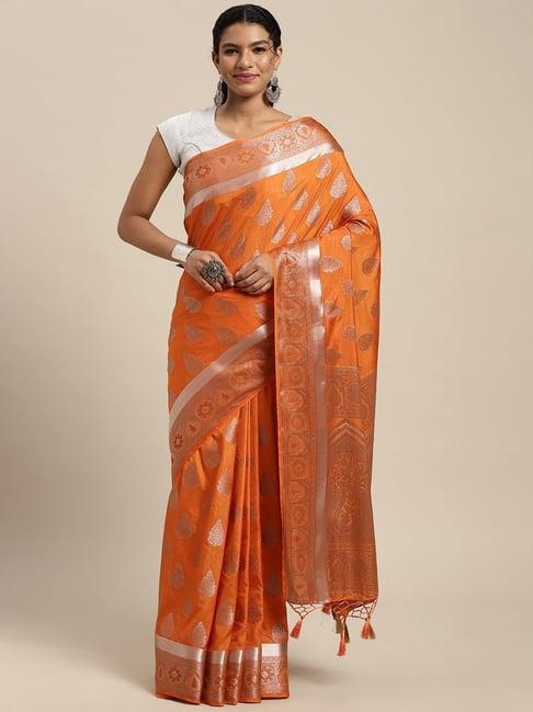 mimosa orange silk woven saree with unstitched blouse