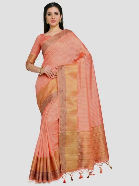 mimosa peach woven kanchipuram saree with unstitched blouse