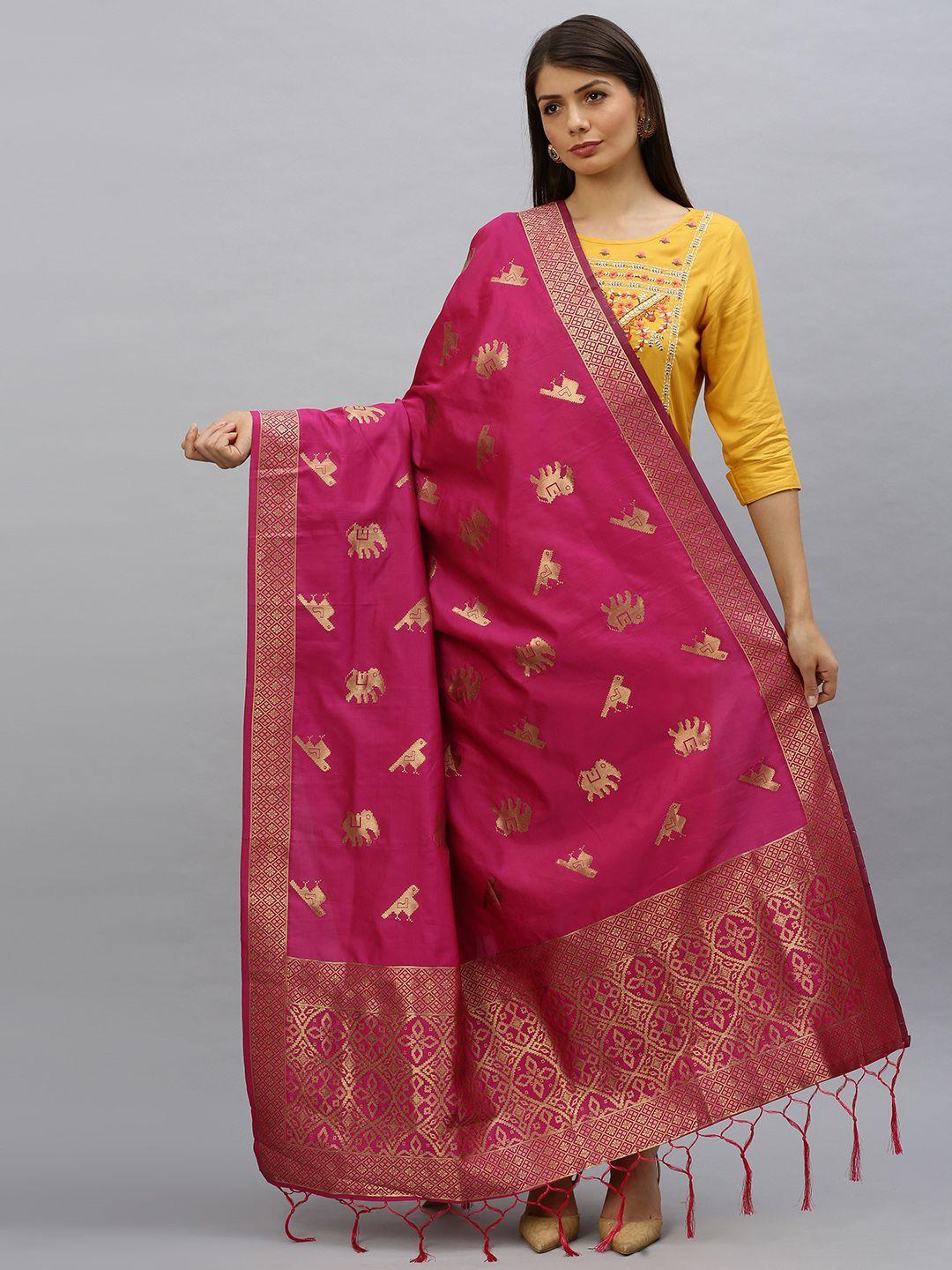 mimosa pink & gold-toned woven design dupatta