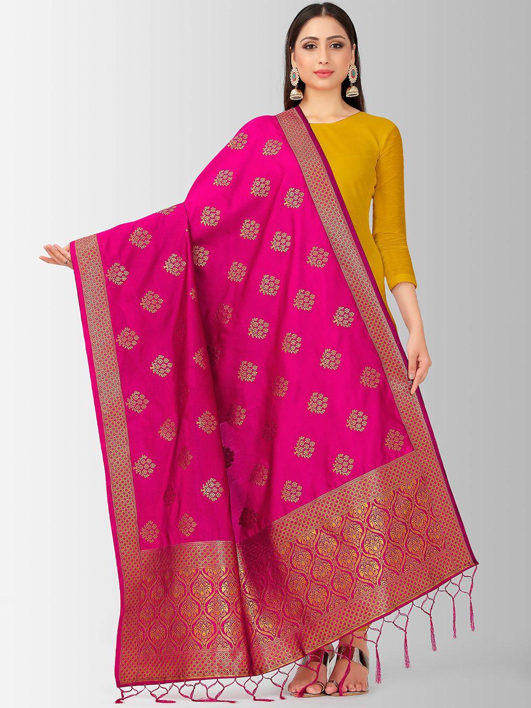 mimosa pink & gold-toned woven design dupatta