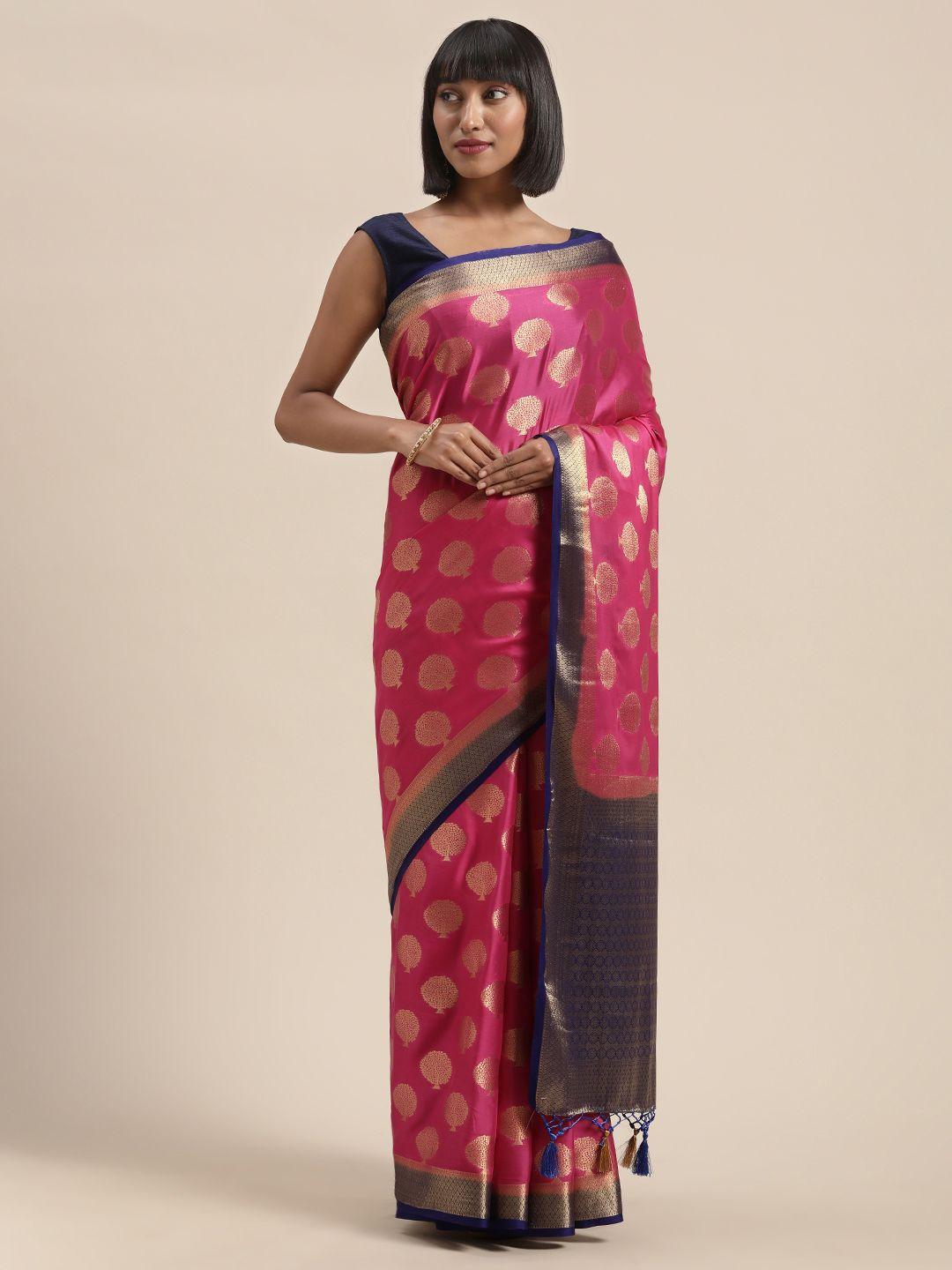 mimosa pink & golden poly crepe woven design mysore silk saree