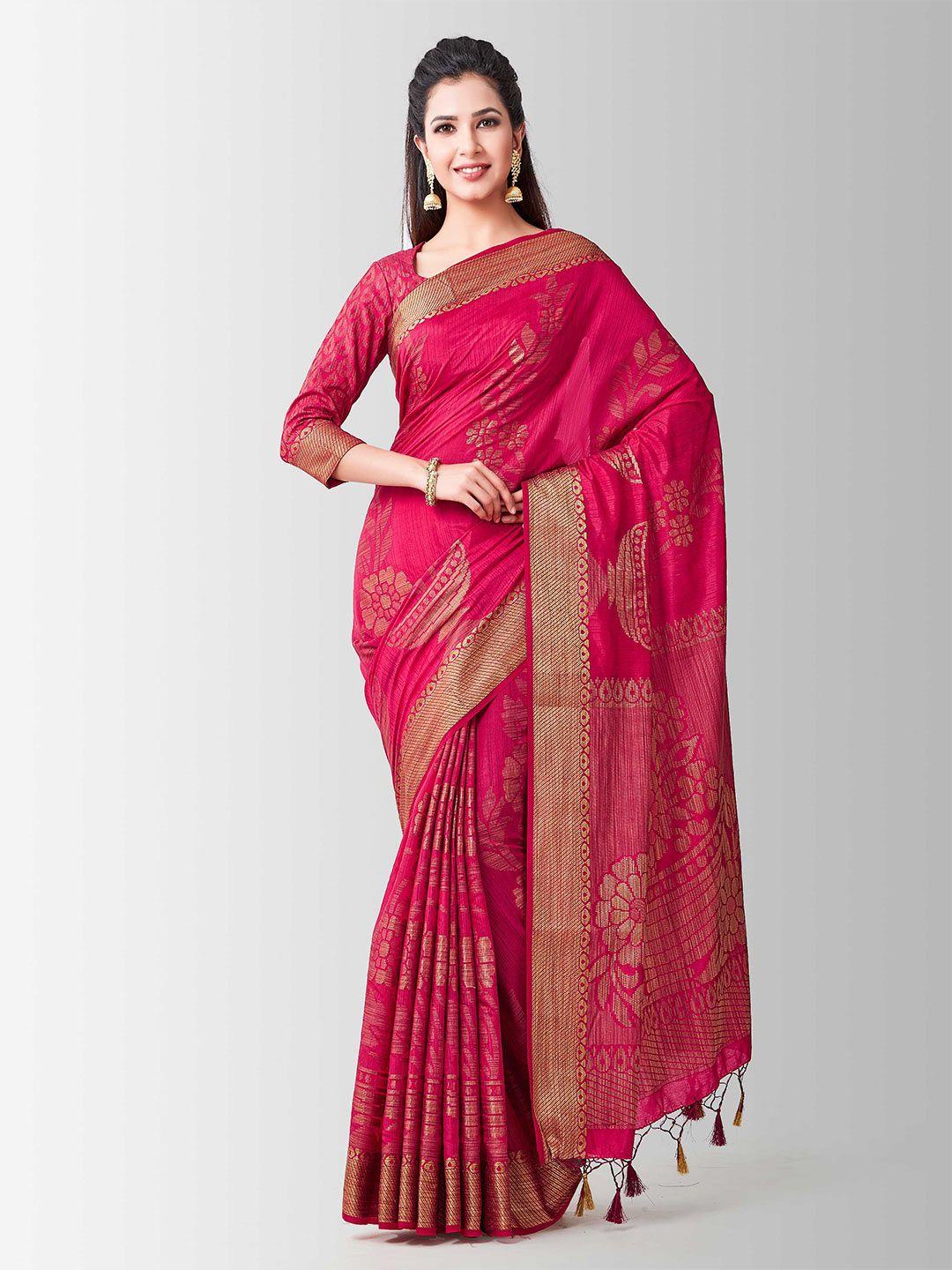 mimosa pink and gold toned woven design zari art silk kanjeevaram saree