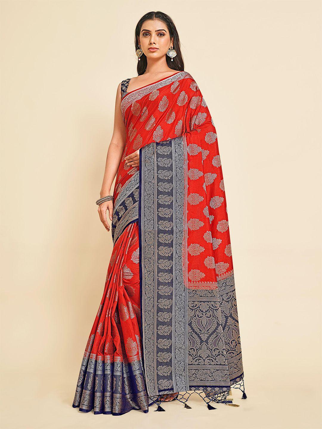 mimosa red & navy blue ethnic motifs zari art silk kanjeevaram saree