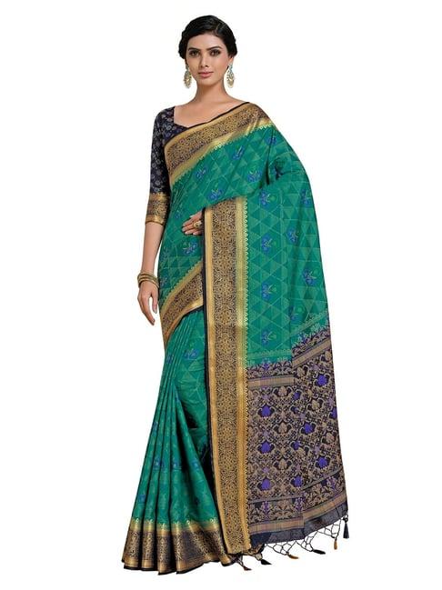 mimosa turquoise blue floral saree with unstitched blouse
