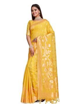 mimosa women's woven design banarasi style poly cotton saree with blouse piece : sa00001079gd saree