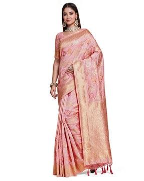 mimosa women's woven design kanjivaram style art silk saree with blouse piece : sa00001058pnk saree