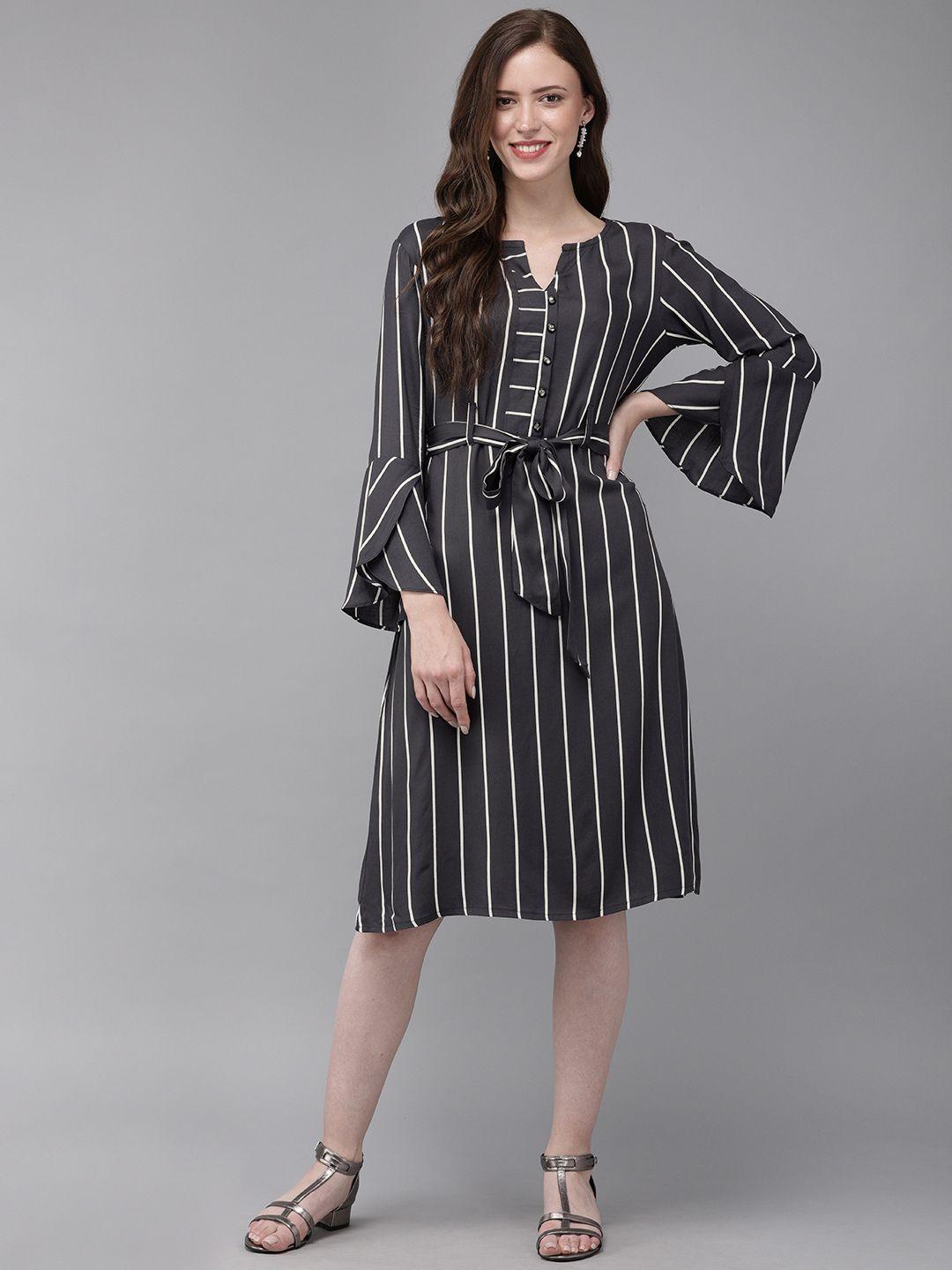 mimosa women charcoal grey & white striped a-line dress