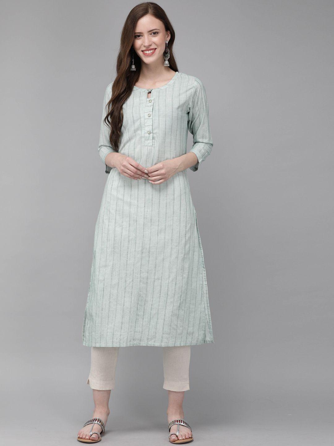 mimosa women green striped kurta