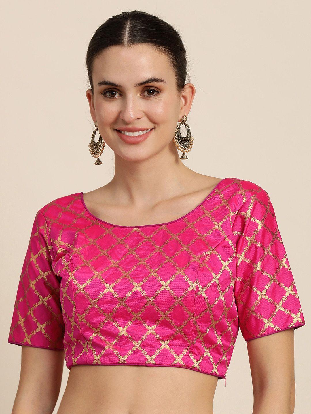 mimosa women magenta & golden woven design readymade saree blouse