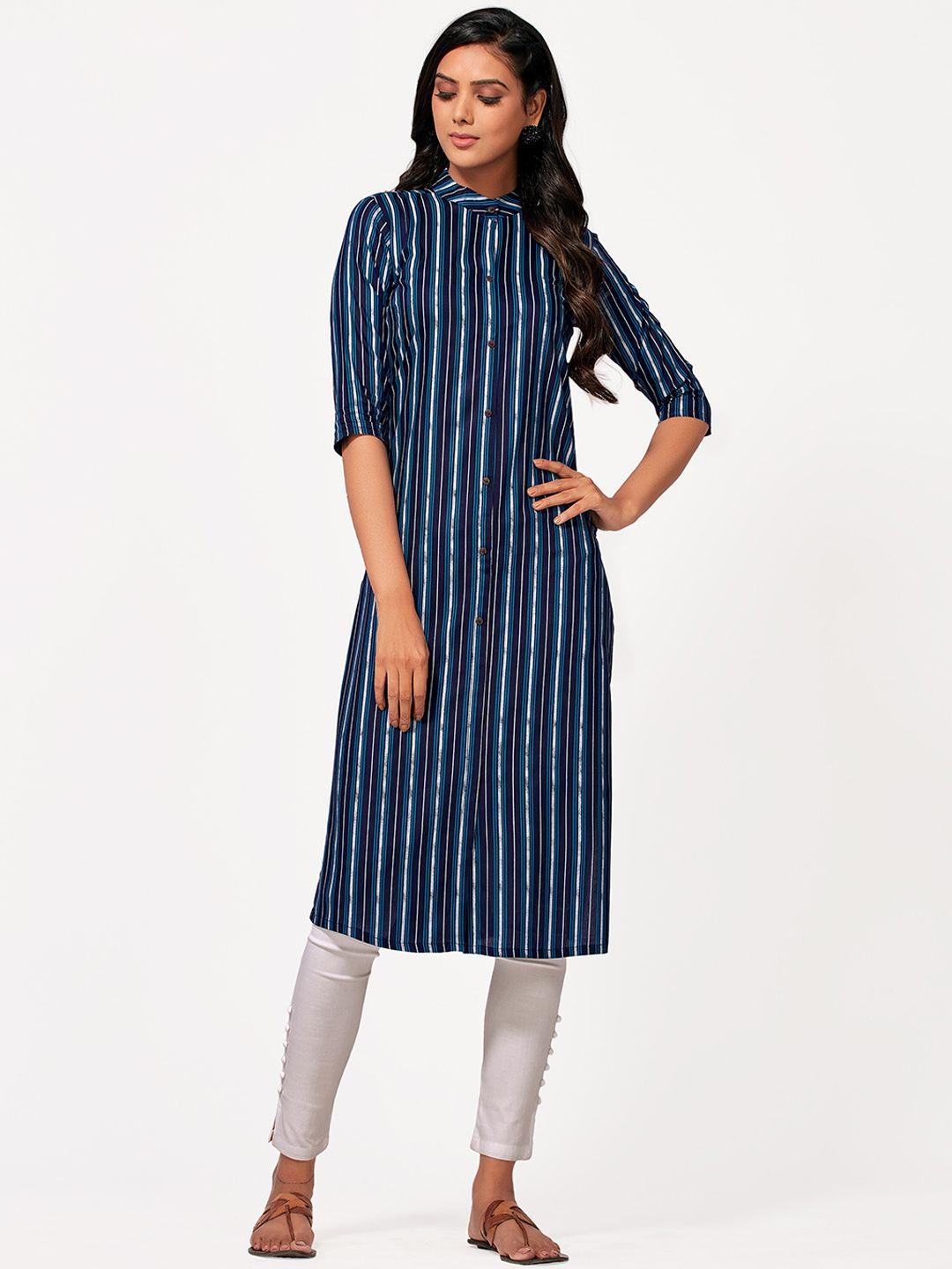 mimosa women navy blue striped kurta