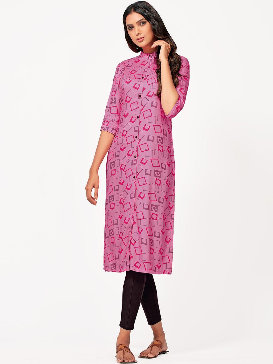 mimosa women pink geometric printed kurta