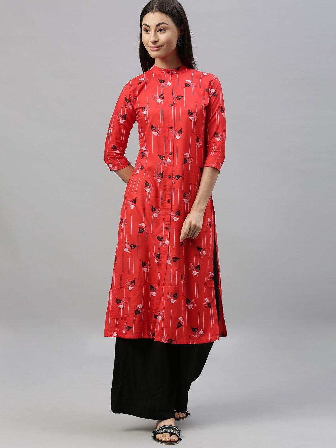 mimosa women red & black printed straight kurta