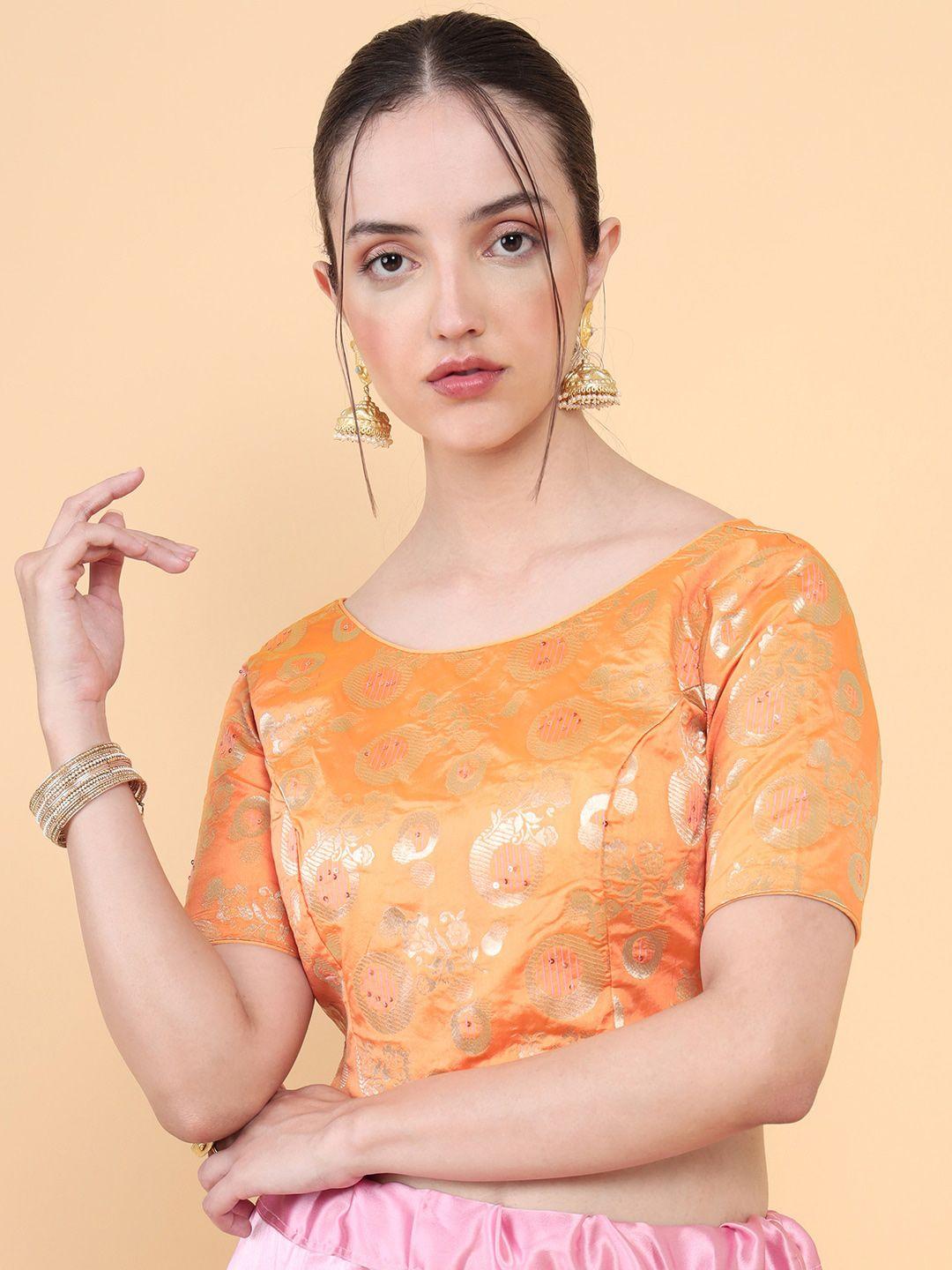 mimosa woven-design raw silk saree readymade blouse