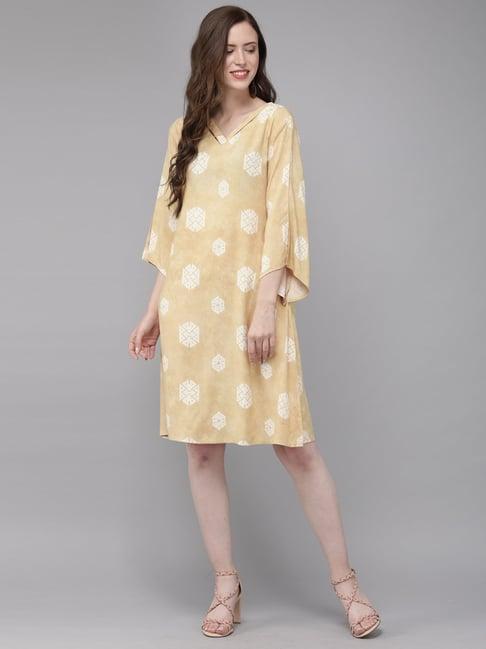 mimosa yellow printed a-line dress