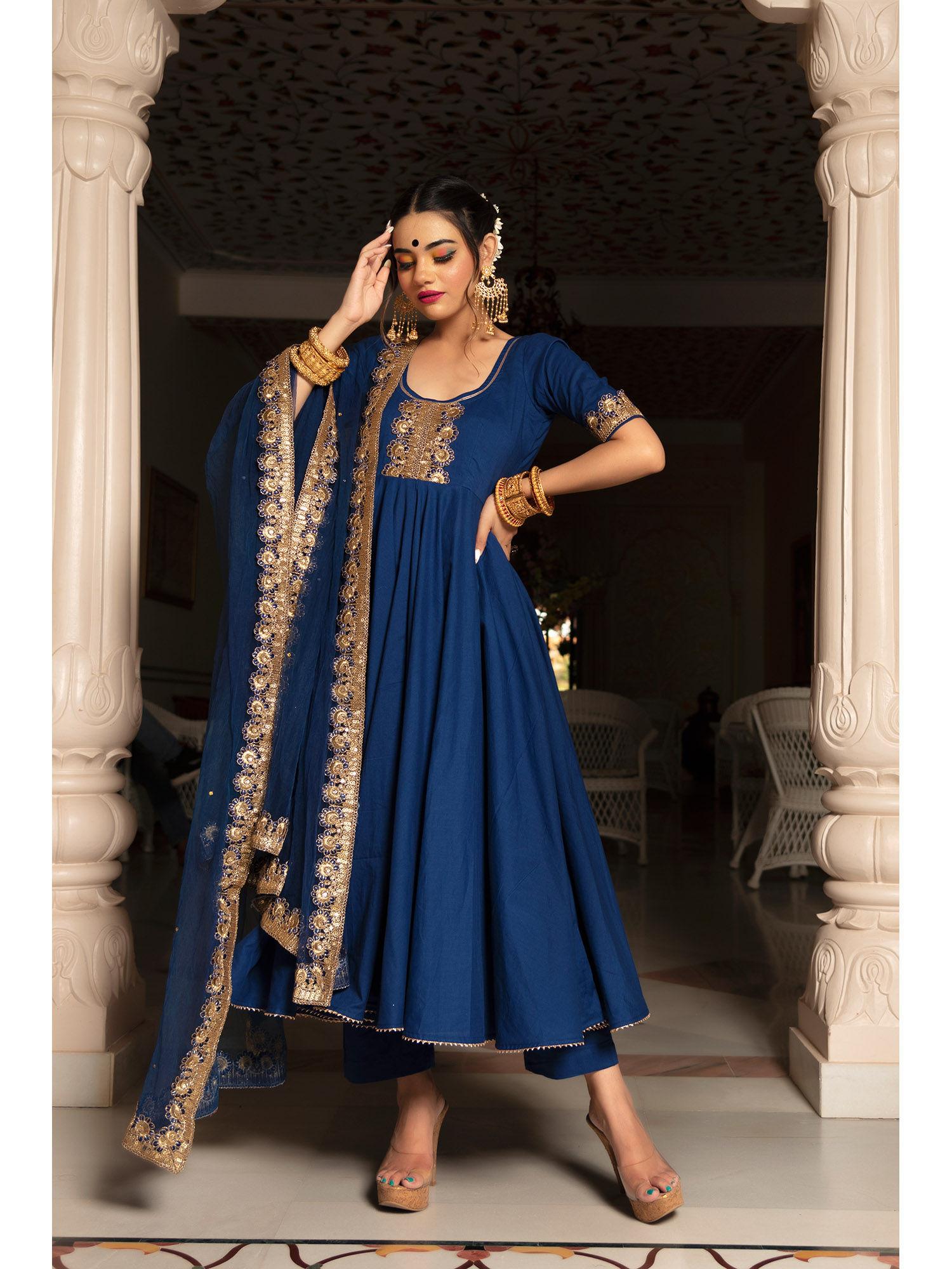 minakari blue anarkali (set of 3)