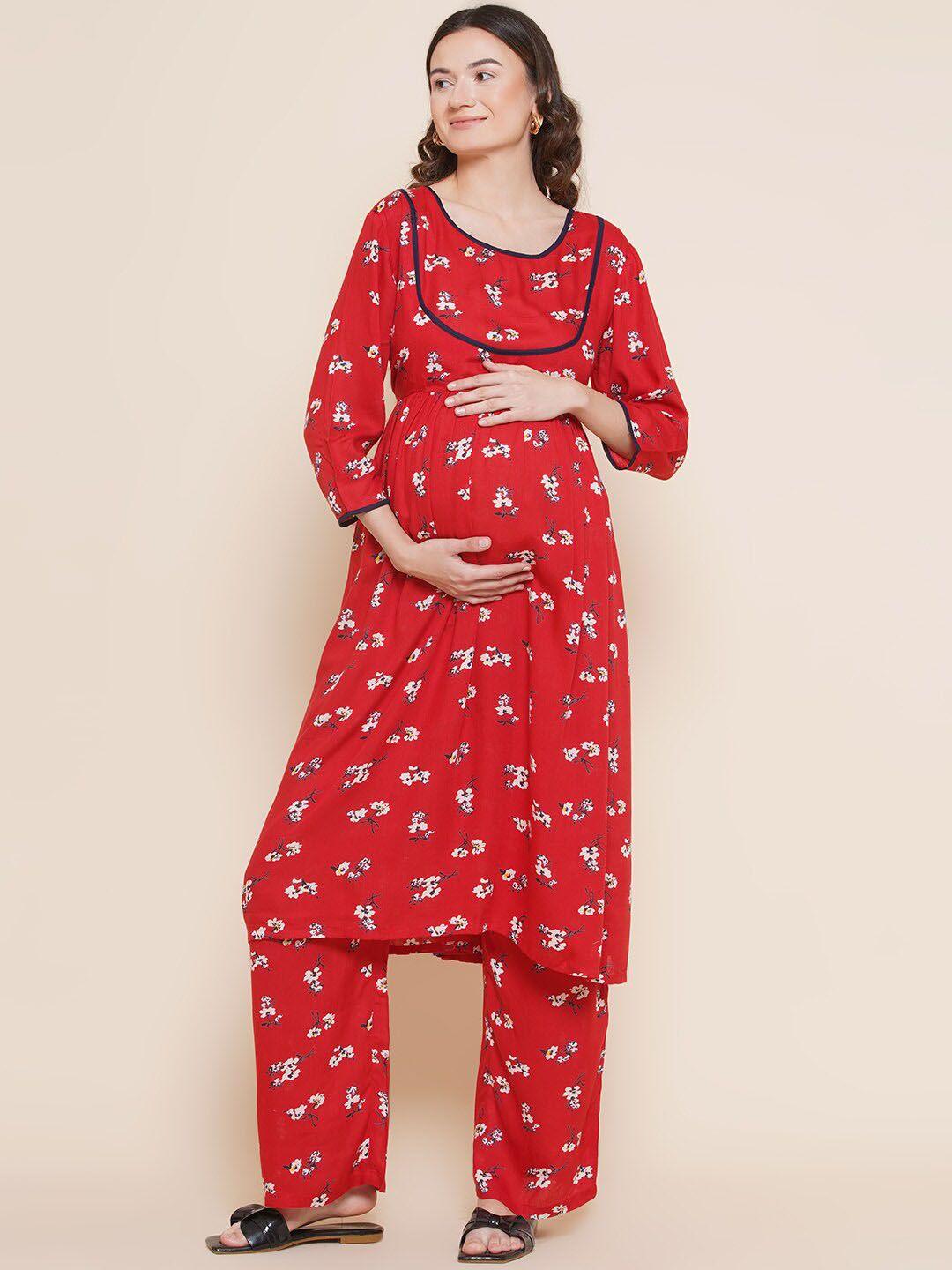 mine4nine floral printed maternity kurta with palazzos & baby wrapper set