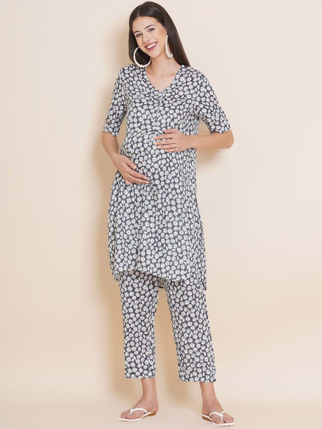 mine4nine floral printed maternity kurta with palazzos