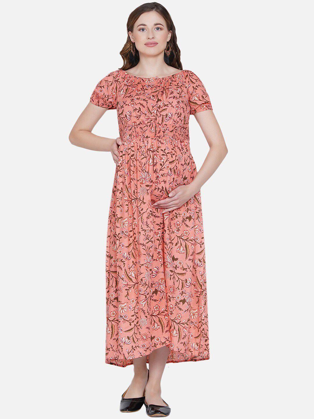 mine4nine floral printed maternity midi fit & flare dress