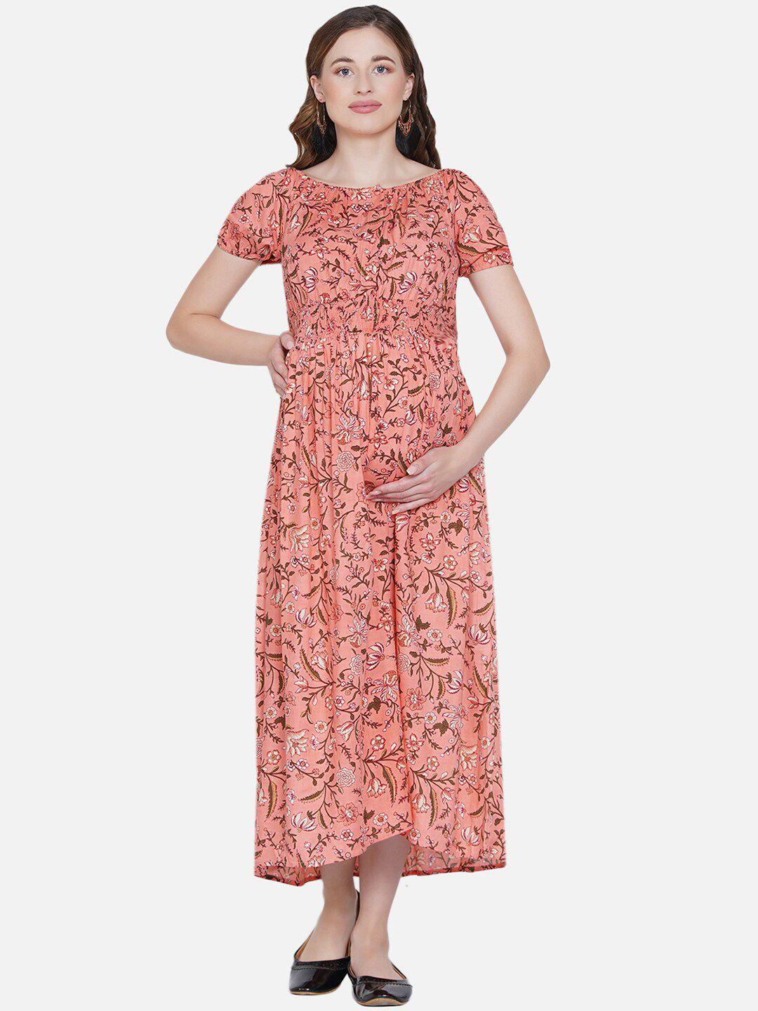 mine4nine peach-coloured floral maternity a-line dress