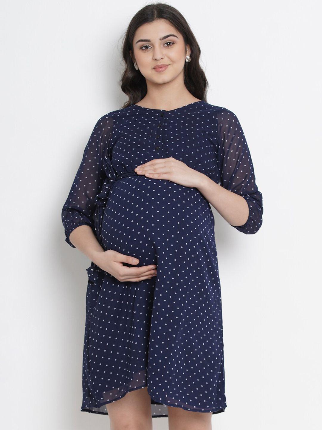 mine4nine polka dot printed georgette a-line maternity dress