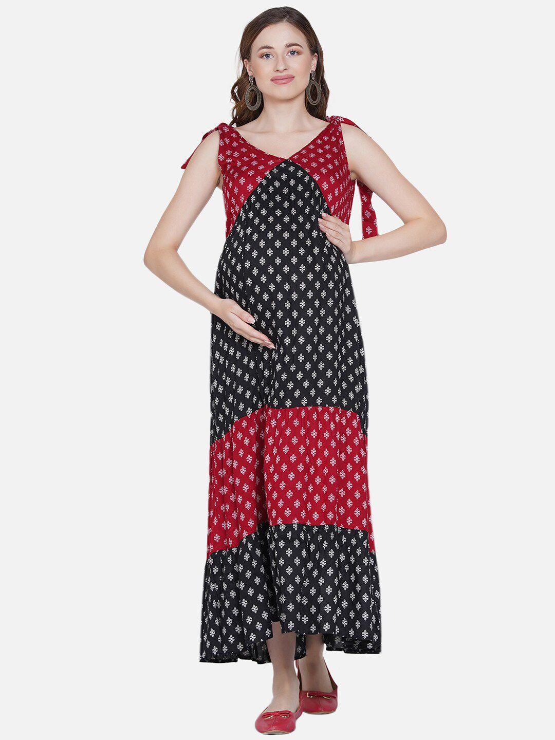 mine4nine red & black maternity a-line maxi dress
