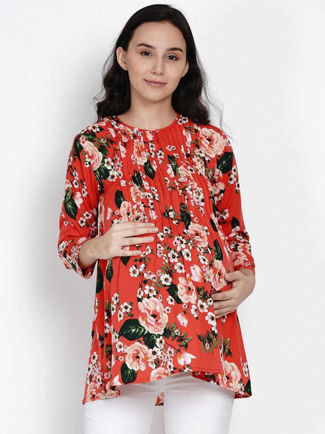 mine4nine red floral print crepe longline top