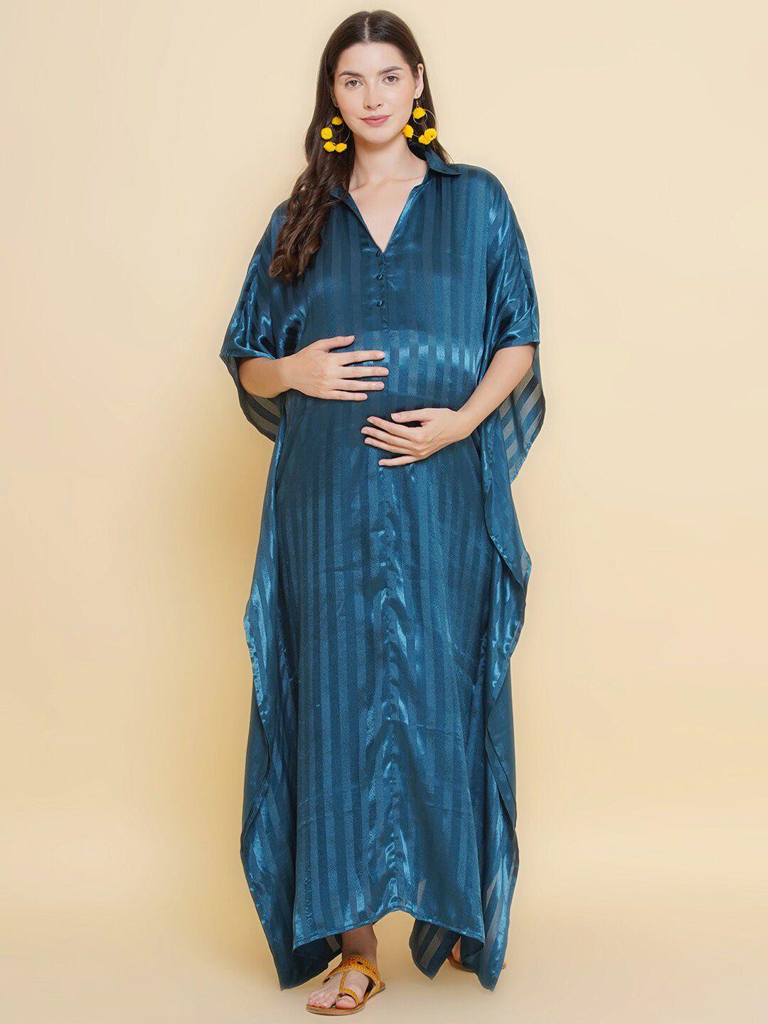 mine4nine striped extended sleeves maternity kaftan maxi dress