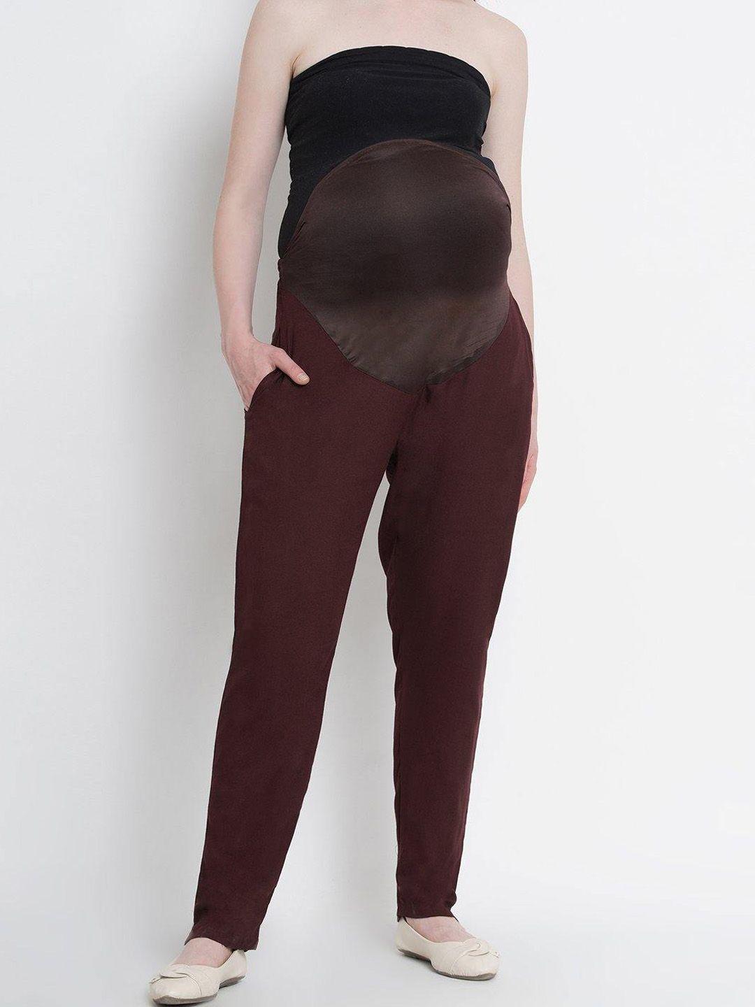 mine4nine women brown relaxed straight leg high-rise maternity trousers