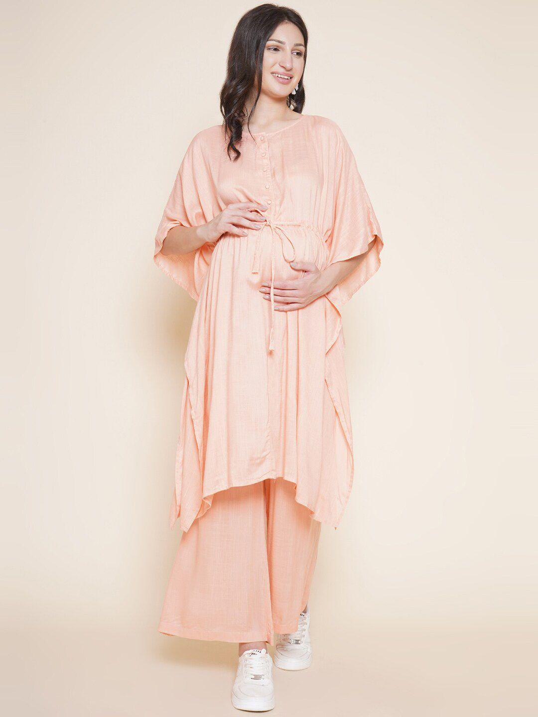 mine4nine women peach-coloured regular kurta with trousers