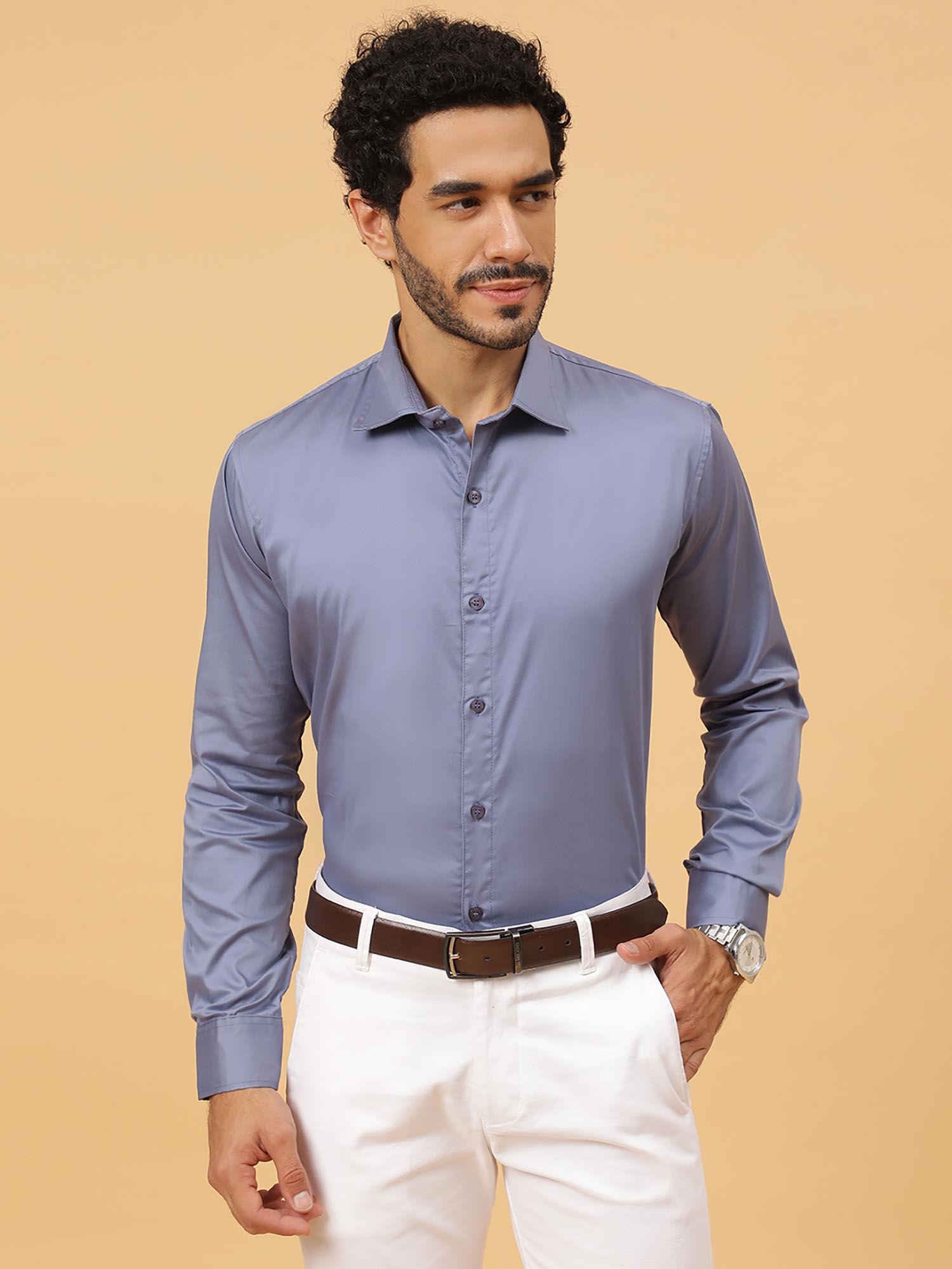 mineral blue sustainable egyptian giza cotton party wear formal shirt