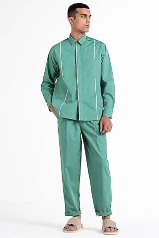 mineral green poplin shirt with piping