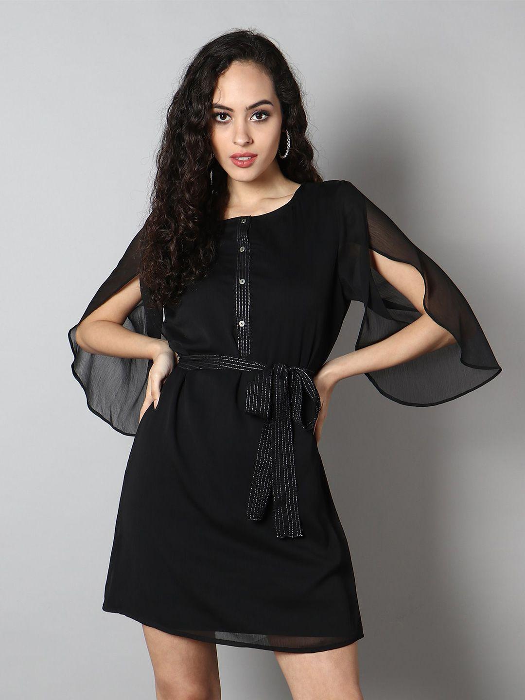 minglay black chiffon sheath dress