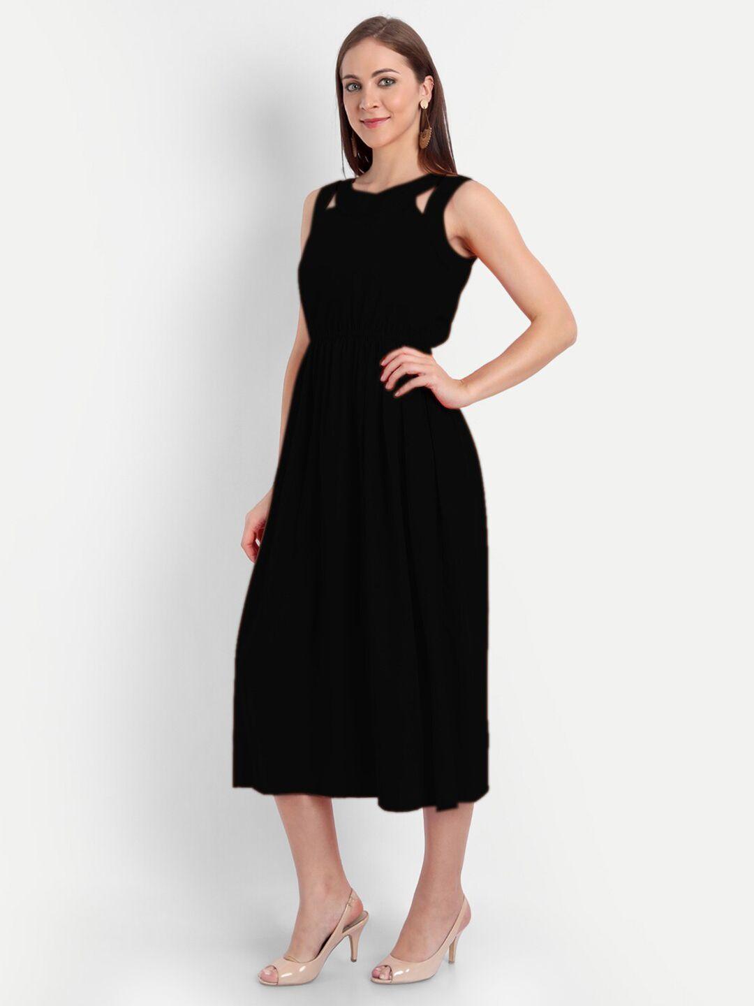 minglay black organic cotton crepe midi dress