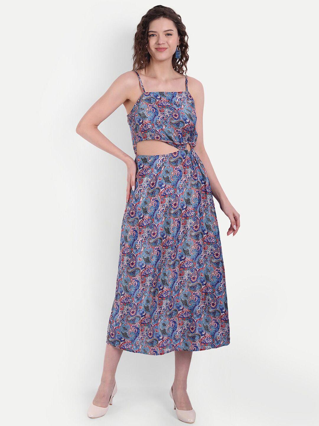 minglay blue ethnic motifs a-line dress