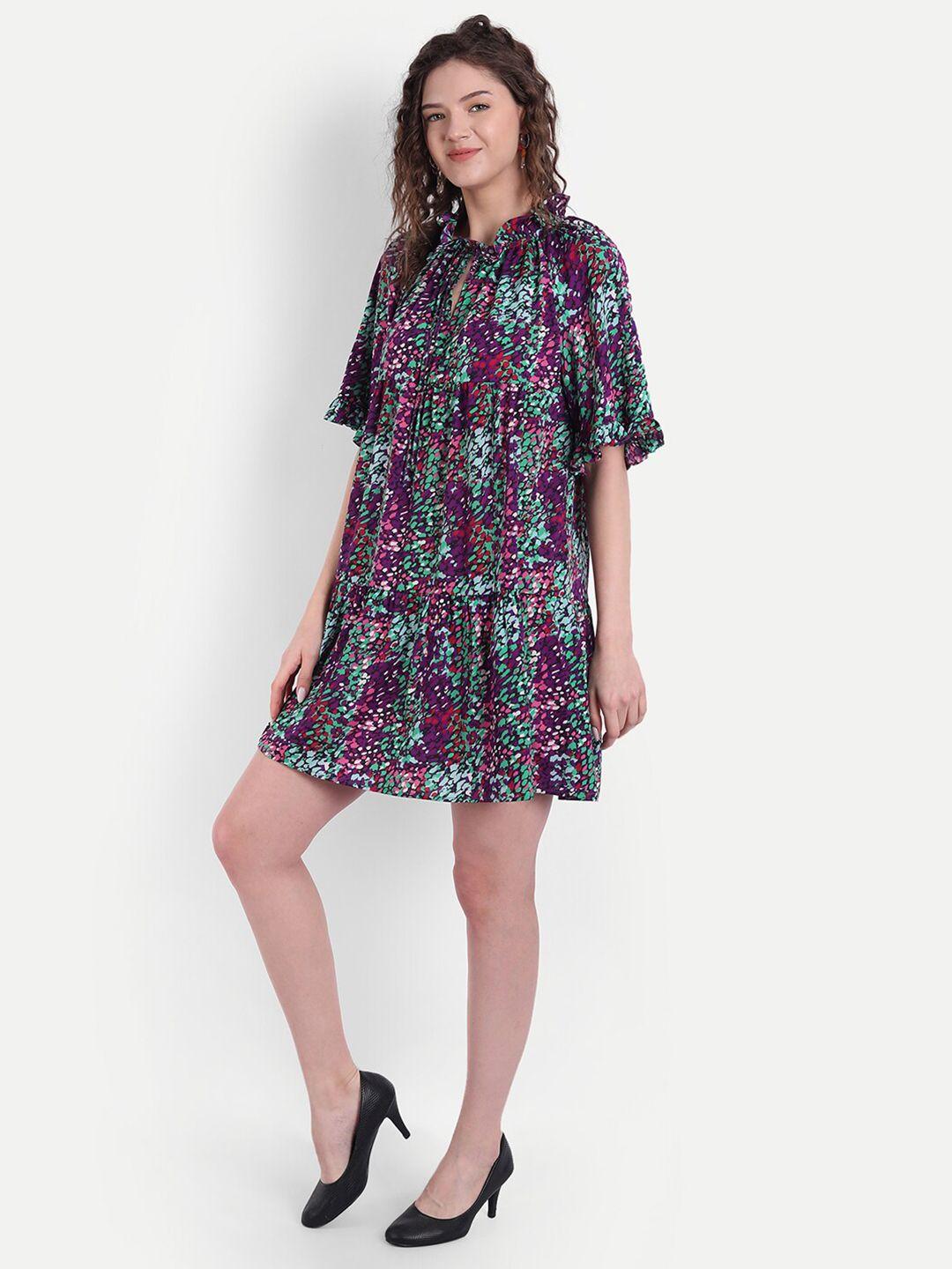 minglay multicoloured floral crepe a-line dress