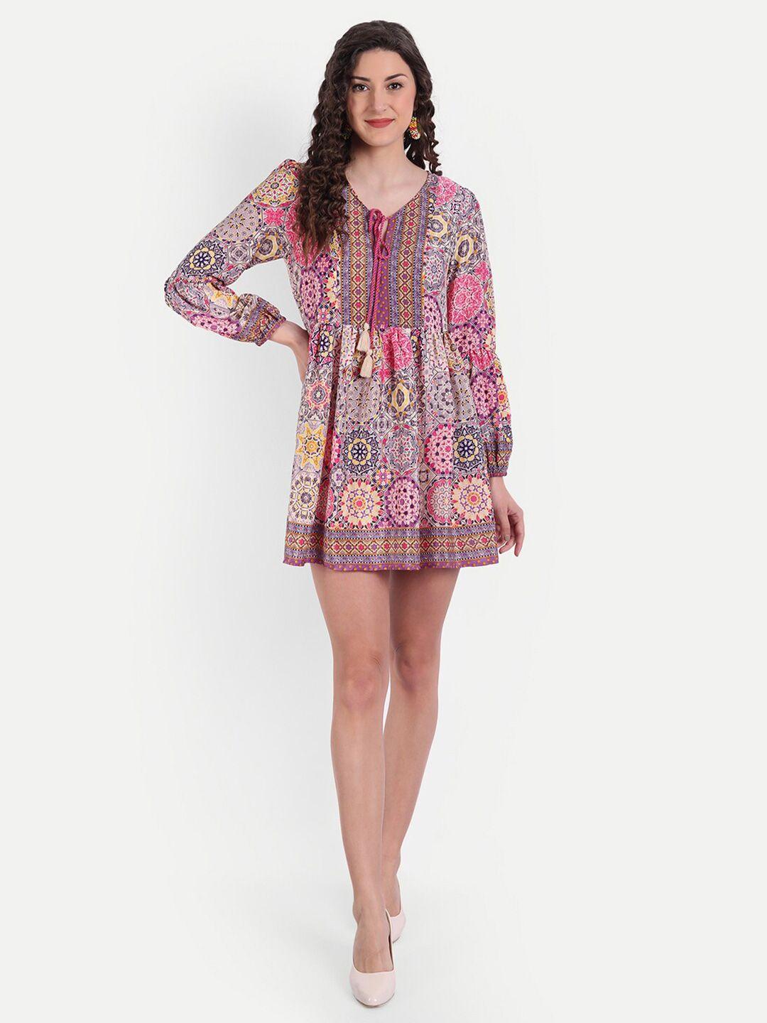 minglay multicoloured floral crepe mini dress