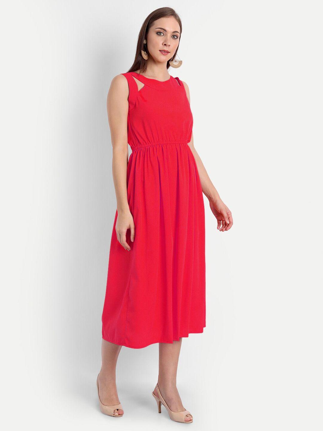 minglay red crepe midi dress