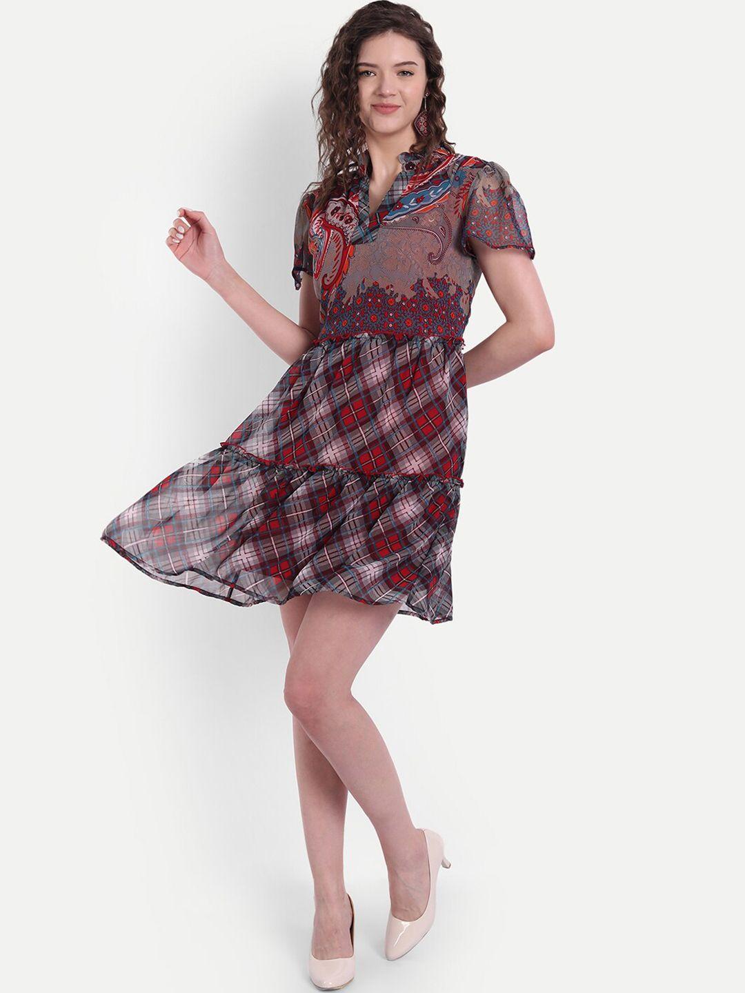 minglay red ethnic motifs georgette dress