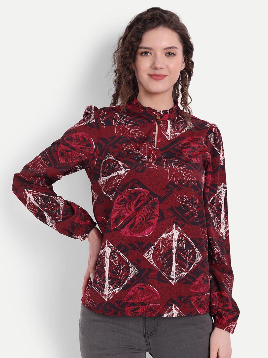 minglay women maroon abstract printed top